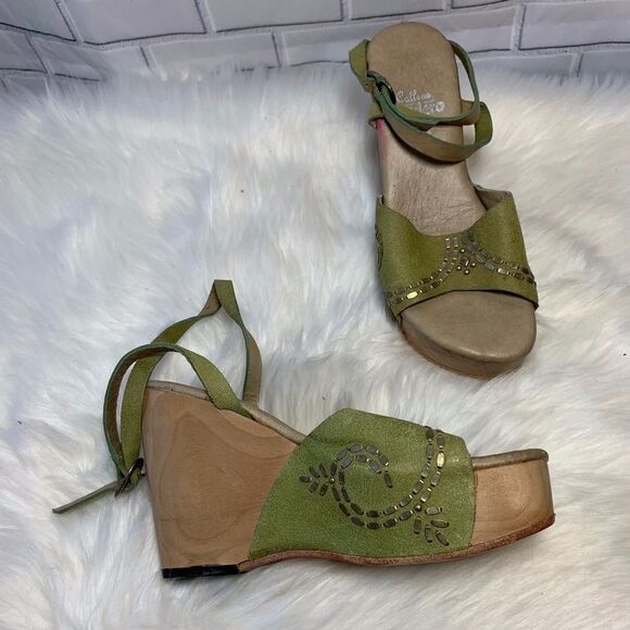 Calleen Cordero Wooden Wedge Leather Sanda… - Picture 1 of 5